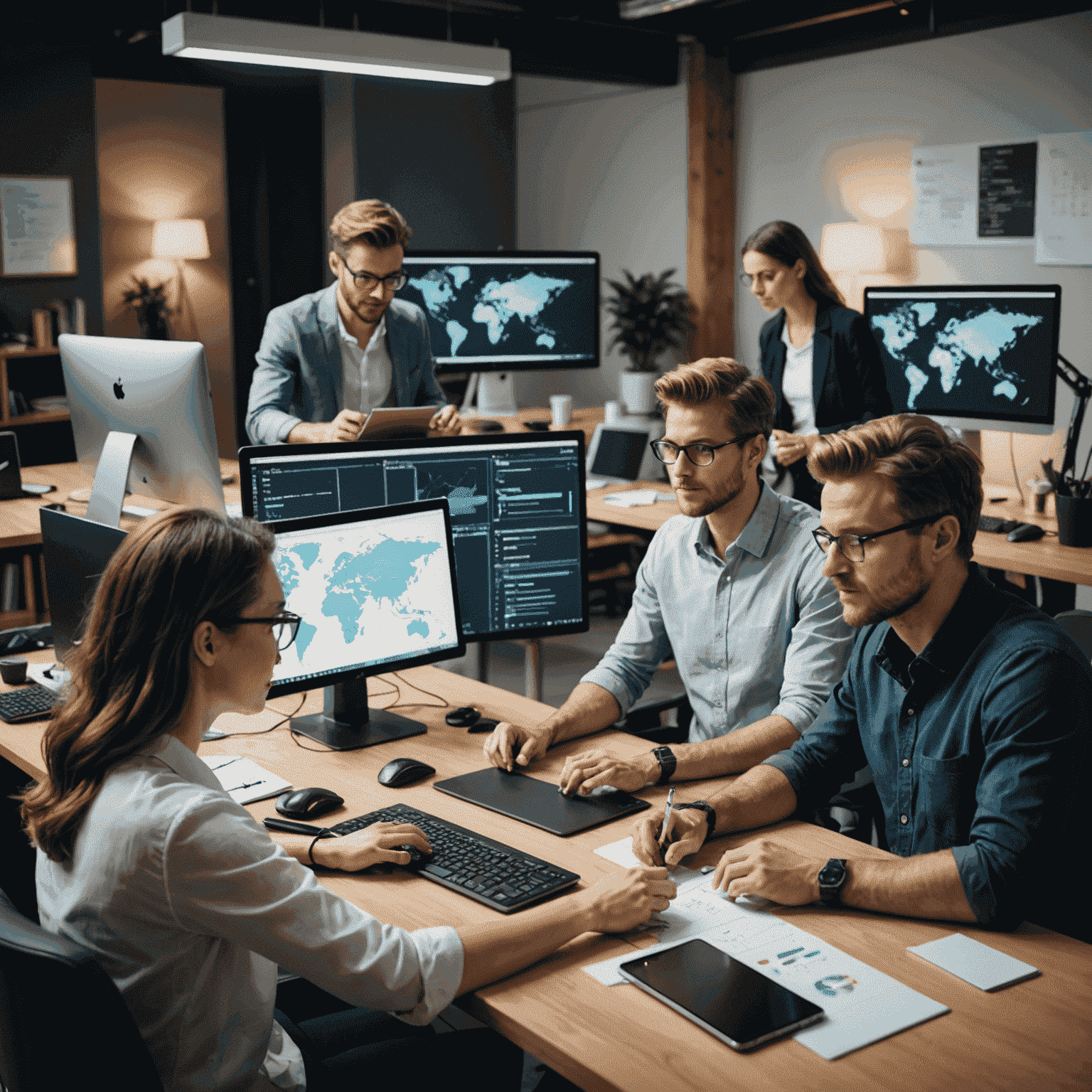 Team von Experten, die an Computern arbeiten und digitale Projekte planen